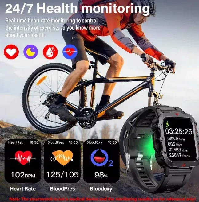 Q11 Rugged Smart Watch with LED Display, Bluetooth Calling, Fitness & Health Monitoring, and Flash Torch