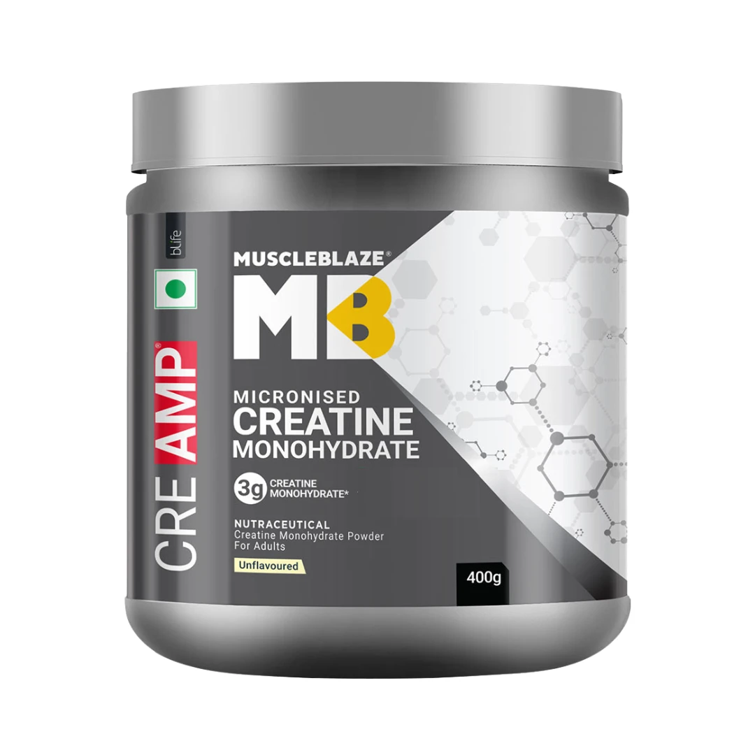 MuscleBlaze Creatine Monohydrate 320g Orange Flavor with CREAMP Micronized Powder for Muscle Building